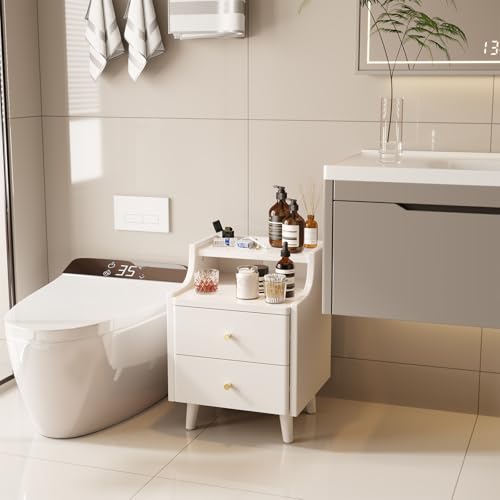 Narrow Nightstand with 2 Drawers,White Nightstand,Bedside Table,Solid Wood Modern Bedside Table for Bedroom,Study,Toilet - color: White, size: 15.75"D x 15.75"W x 22.32"H(2 Drawers)