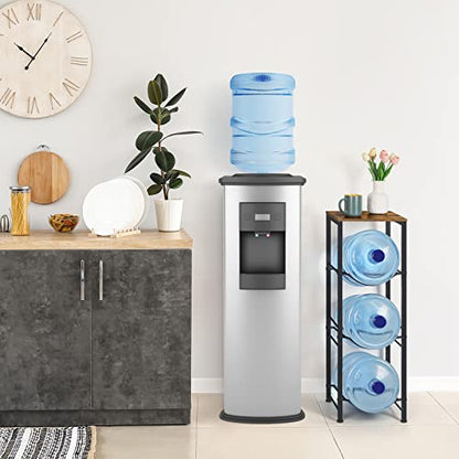 5 Gallon Water Jug Holder 3-Tiers Water Dispenser Stand Rack, Water Bottle Organizer with Storage Shelves for Kitchen Living Room Office, Rustic Brown - style: Square Tube Brown