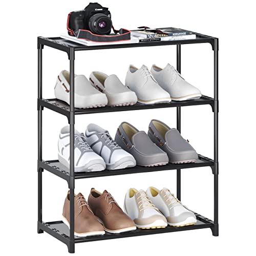 4-Tier Small Shoe Rack Space Saving Shoe Shelf Storage Organizer for Entryway Hallway Closet Bathroom Garage,Stackable Shoe Stand(Black) - size: 4-Black(17.5W")