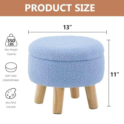Wimarsbon Storage Ottoman, Modern Round Footrest with Soft Padded Seat, Teddy Velvet Footstool with Wood Legs, Accent Small Table or Plant Stand for Hallway, Living Room (Blue) - color: Blue
