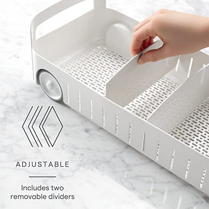 YouCopia RollOut Caddy Rolling Storage Bin with 2 Adjustable Dividers and Removable Basket for Kitchen and Bathroom Under Sink Organization, 8" Wide