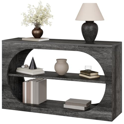 Console Table, 55-Inch Entryway Tables 3-Tier Wood Narrow Sofa Tables for Living Room Foyer Table for Entryway, Hallway, Entrance - color: Grey