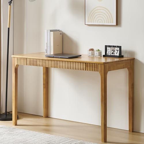Solid Wood Desk with Drawers, Light Wood Desk for Small Spaces, Small Writing Desk for Bedroom, Gaming Study Home Office Wooden Desks for Work, 39 inch Wood Computer Desk - color: Wood Color 39 Inch