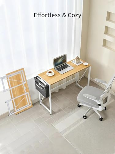 Modern Foldable Desk Writing Computer Desk, Beige, 39.4 inch - color: Beige, size: 39.4 inch