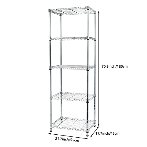 5-Tier Shelf, Adjustable Wire Metal Rack Shelving, Heavy Duty Standing Storage Shelves, Garage, Kitchen, Office, Bathroom, Shelfs Easy Assembly, 21.7" W x 17.7" D x 71" H, Chrome - color: Chrome, size: 5-tier 21.65"W x 17.72"D x 70.87"H