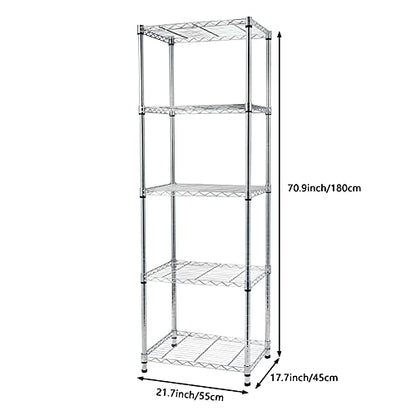 5-Tier Shelf, Adjustable Wire Metal Rack Shelving, Heavy Duty Standing Storage Shelves, Garage, Kitchen, Office, Bathroom, Shelfs Easy Assembly, 21.7" W x 17.7" D x 71" H, Chrome - color: Chrome, size: 5-tier 21.65"W x 17.72"D x 70.87"H