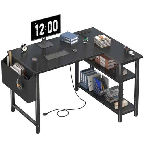 DLisiting Small L Shaped Gaming Desk with Shelves, 40 Inch Small Corner Computer Gaming Desk for Boys Teens Bedroom, Study Work PC Desks for Home Office Bedroom, Black - color: Black, size: 40''