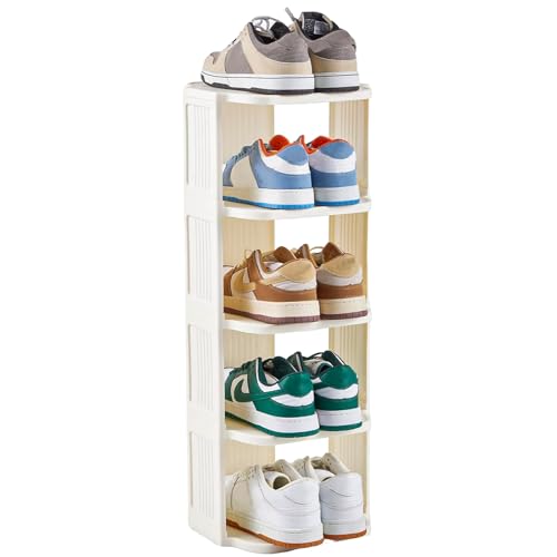 UFORU Small Shoe Rack, 5 Tier Plastic Vertical Shoe Rack for Small and Narrow Spaces, Free Standing Shoe Organizer for Closet, Entryway - color: White, size: 5 Tier