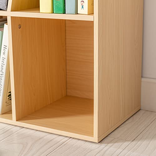 HOMCOM 6-Cubby Kids Bookcase with Reading Nook and Cushion, Multi-Purpose Storage Organizer for Bedroom, Living Room, Natural - color: Natural Wood