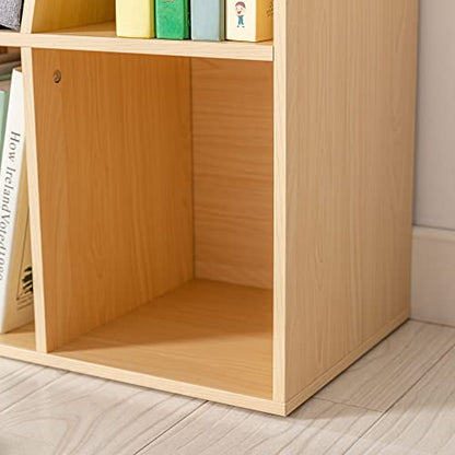 HOMCOM 6-Cubby Kids Bookcase with Reading Nook and Cushion, Multi-Purpose Storage Organizer for Bedroom, Living Room, Natural - color: Natural Wood