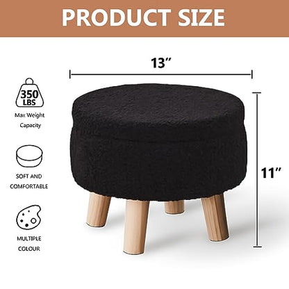 Wimarsbon Storage Ottoman, Modern Round Footrest with Soft Padded Seat, Teddy Velvet Footstool with Wood Legs, Accent Small Table or Plant Stand for Hallway, Living Room (Black) - color: Black