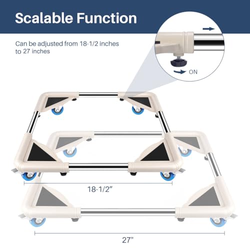 SPACECARE Mini Fridge Stand Mobile Roller, Adjustable Furniture Dolly with 4 Locking Wheels, Heavy Duty Washing Machine Base, Universal Appliance Pedestal for Dryer and Refrigerator- Off White - color: Ivory
