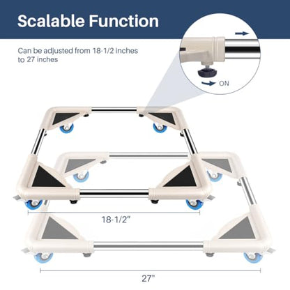 SPACECARE Mini Fridge Stand Mobile Roller, Adjustable Furniture Dolly with 4 Locking Wheels, Heavy Duty Washing Machine Base, Universal Appliance Pedestal for Dryer and Refrigerator- Off White - color: Ivory