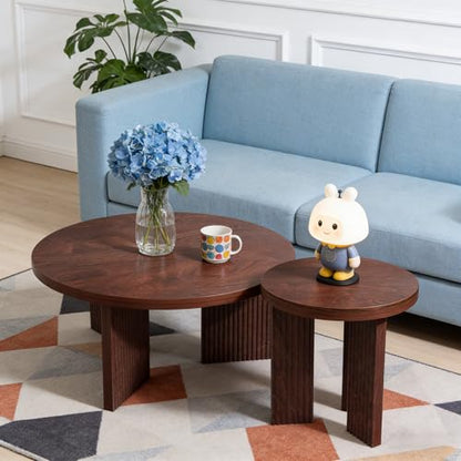Nesting Coffee Table Set of 2, Burgundy | Modern Wooden Coffee Table, Circle Tea Table and End Table Set, Accent Center Tables for Living Room, Office - color: Burgundy, style: Coffee Table Set of 2