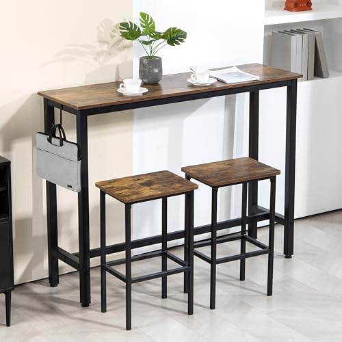 Finnhomy 52.7" Industrial Bar Table Set with 2 Stools - Counter Height Dining & Pub Table for Small Spaces, Kitchen, Apartment, Breakfast Nook - Metal & Wood, Space-Saving Furniture - Rustic Brown - color: Rustic Brown, size: 52.7" Bar Table