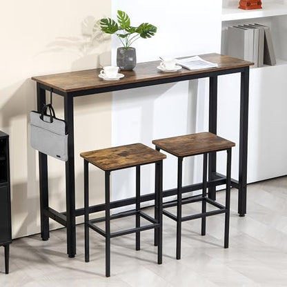 Finnhomy 52.7" Industrial Bar Table Set with 2 Stools - Counter Height Dining & Pub Table for Small Spaces, Kitchen, Apartment, Breakfast Nook - Metal & Wood, Space-Saving Furniture - Rustic Brown - color: Rustic Brown, size: 52.7" Bar Table