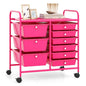 RELAX4LIFE 9 Drawer Rolling Storage Cart - Mobile Drawer Carts for Craft Art Supply Paper Salon, Utility Cart on Wheels for Classroom Teacher School Office, Rolling Cart with Drawers (Hot Pink) - color: Hot Pink, style: 9 Drawers