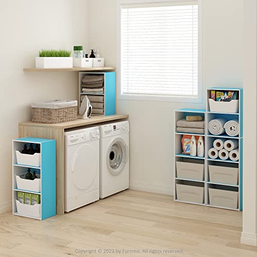 Furinno Luder 3-Tier Open Shelf Bookcase, Light Blue/White - color: White/Light Blue, size: 3-Tier, 9.3 x 16 x 31.4