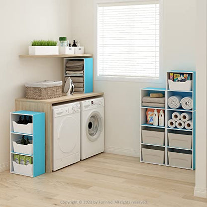 Furinno Luder 3-Tier Open Shelf Bookcase, Light Blue/White - color: White/Light Blue, size: 3-Tier, 9.3 x 16 x 31.4