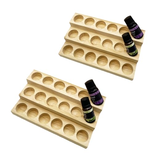 2 Pack Solid Wood Essential Oil Organizer 3-Tier Display Stand Holder Essential Oils Racks Tabletop Storage Rack for 5-20ml Bottles Perfumes and Nail Polish Compact Shelf - style: 3 Layers