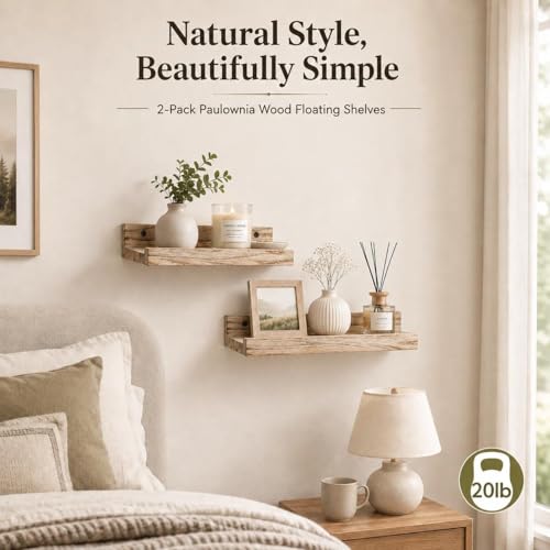 Z metnal Mini Floating Shelves, Small Natural Wooden Display Wall Shelf for Bedroom Living Room Entryway, Light Brown, 8 inch - color: Light Brown, size: 8 Inch