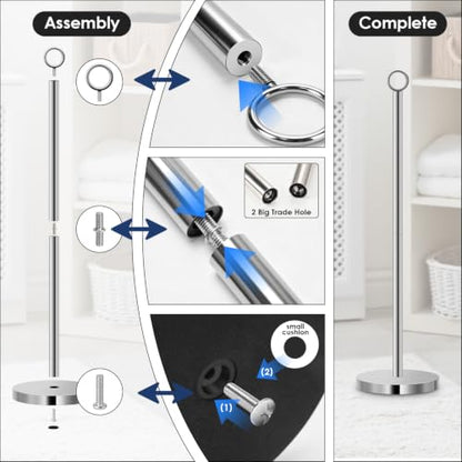 TACGEA Toilet Paper Holder Stand(with Reserve Function), Free-Standing Spare Rolls Storage Holder, Stainless Steel - color: Silver (With Top Ring)