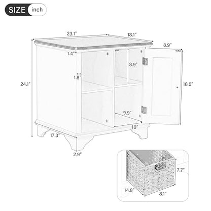 Multifunctional End Table Side Table with a Shutter Style Door and 2 Woven Grass Baskets, Sofa Side Narrow Table, Wood Bedside Nightstand for Living Room Bedroom (White-4.7) - color: White-4.7