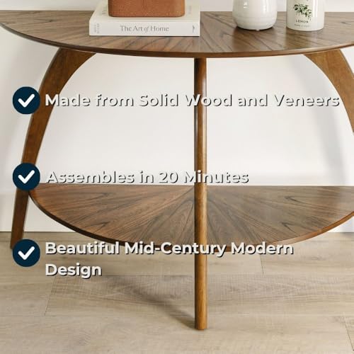 Martin Svensson Home LAX Mid Century Wood Sofa Console Table, Nutmeg Brown | Retro Modern, Half-Moon Table with Lower Shelf, for Living Room or Entryway - color: Warm Nutmeg Brown