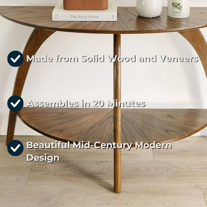 Martin Svensson Home LAX Mid Century Wood Sofa Console Table, Nutmeg Brown | Retro Modern, Half-Moon Table with Lower Shelf, for Living Room or Entryway - color: Warm Nutmeg Brown