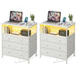 3-Drawer LED Nightstand Set 2 with Charging Station, White | Engineered Wood and Steel, 2 AC and 2 USB ports, 24 Inch Wide, RGB App Control, Fabric Drawers, Open Storage Shelf - color: White, 2 Pack