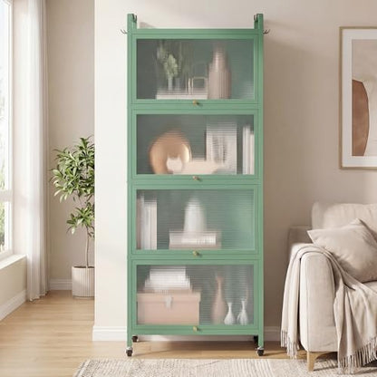 LDAILY 5-Tier Kitchen Storage Cabinet, Mobile Microwave Stand with Metal Frame, Double Anti-toppling Device, 4 Rolling Casters, Freestanding Bakers Rack for Kitchen, Dining Room, Living Room (Green) - color: Green