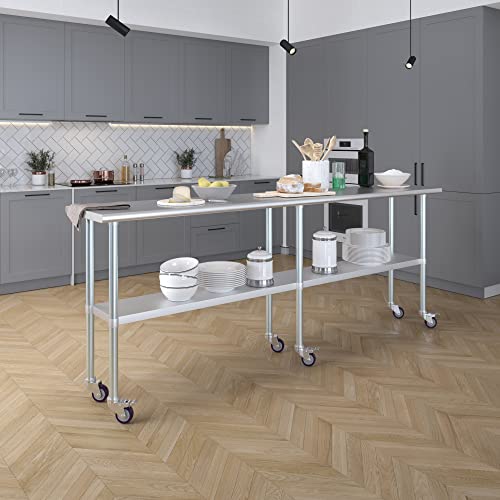 AmGood 96" Long x 18" Deep Stainless Steel Table with Casters - size: 96" Long x 18" Deep