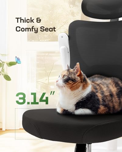 Marsail Ergonomic Office Chair: Office Desk Chair with High Back Mesh and Adjustable Lumbar Support Rolling Work Swivel Task Chairs with Wheel 3D Armrests and Headrest - color: Black & White
