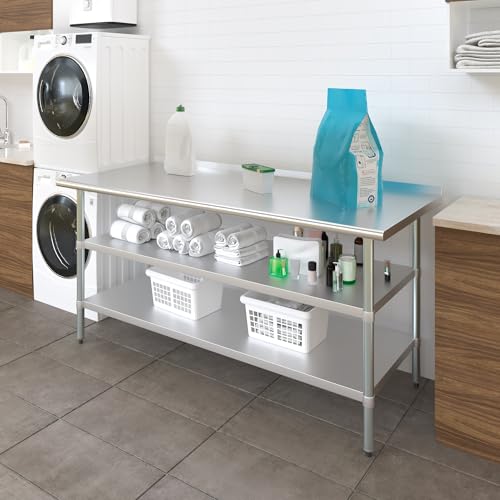 AmGood Stainless Steel Work Table with 1.5" Backsplash and 2 Shelves | Metal Kitchen Food Prep Table | NSF (72" Long x 30" Deep) - size: 72" Long x 30" Deep