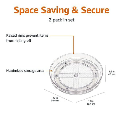 Amazon Basics Clear Lazy Susan Turntable Organizer for Organization, 12-Inch, 2-Pack - size: 12" Diameter, 2-Pack