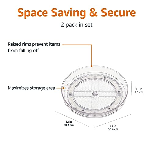 Amazon Basics Clear Lazy Susan Turntable Organizer for Organization, 12-Inch (Pack of 8) - size: 12" Diameter, 2 Tier, 8-Pack