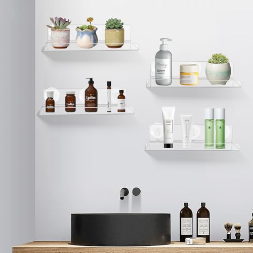 2 Pack Window Plant Shelves, 12 Inch Acrylic Suction Cup Shelves for Succulents, Herb Planters, Micro Greens, Bathroom Organizer, Display Stand & Cosmetics Storage