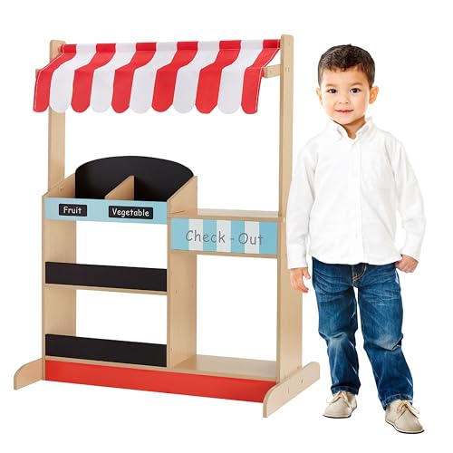 Teamson Kids My Little Helper Market Stand Playset, Multicolor | Multicolor, With Awning, Produce Stand - style: Red Market Stand