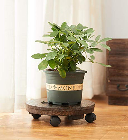 Wood Plant Caddy, Heavy Duty Rolling Planter Dolly With Rotating Casters, Movable Flower Pot Stand, Round Plant Rack With Lockable Wheels (10 Inch) - size: 10 Inch