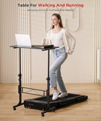 KLSMYHOKI Standing Desk Adjustable Height, Mobile Stand Up Desk with Wheels | Small Computer Desk Rolling Desk, Portable Laptop Desk Black Standing Table Home Office Desks 16"x31.5" Height 27"-43.5" - color: Black