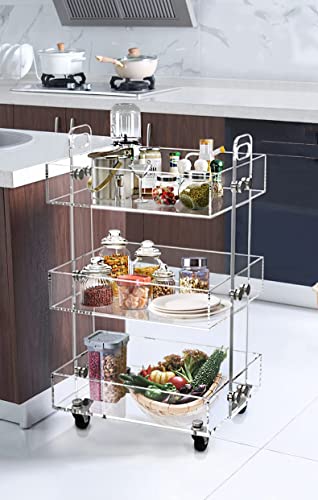 ONELUX 3-Tier Acrylic Utility Rolling Cart, Multifunction Storage Cart On Wheels - size: 16.4 in x 13.4 in x 28 in