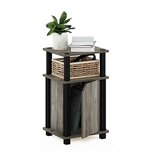 Furinno Brahms 3-Tier End Side Sofa Table/Nighstand with Door, 1-Pack, French Oak/Black | Square Modern Side Table with Open Shelf, Easy Assembly, Night Stand, Bedside Table for Living Room, Bedroom - color: French Oak, size: 1-Pack, With Door, 3-Tier