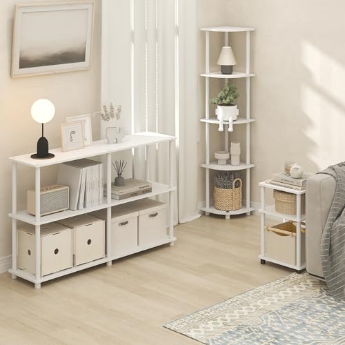 Furinno Turn-N-Tube 3-Tier Toolless Side Table, Narrow Printer Stand with Open Shelf, End Table, Night Stand, for Living Room, Bedroom, White - color: White