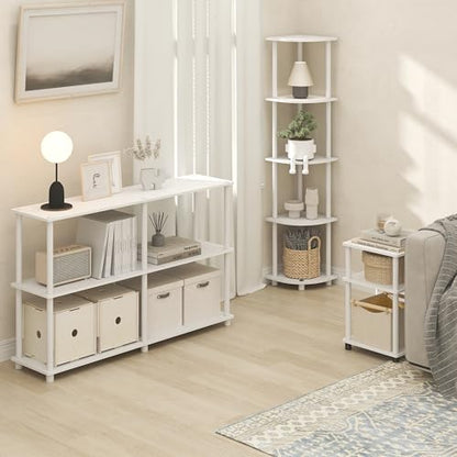 Furinno Turn-N-Tube 3-Tier Toolless Side Table, Narrow Printer Stand with Open Shelf, End Table, Night Stand, for Living Room, Bedroom, White - color: White