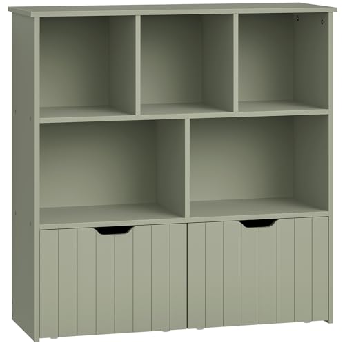 HOOBRO Toy Storage Organizer, Toy Organizers and Storage with 2 Movable Drawers and 5 Cubbies, Toy Chest Shelf for Books or Dolls, Kids Bookshelf and Toy Storage for Playroom, Green GN88CW01 - color: Green