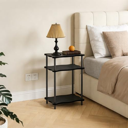 THUMEYE 3-Tier Side Table, 15.7”x11.8”x23” Space-Saving End Table with Solid Wood Legs, Tool-Free Assembly Nightstand for Bedroom Living Room, Black - color: Black