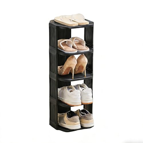 UFORU Small Shoe Rack, 5 Tier Plastic Vertical Shoe Rack for Small and Narrow Spaces, Free Standing Shoe Organizer for Closet, Entryway (Black) - color: Black, size: 5 Tier