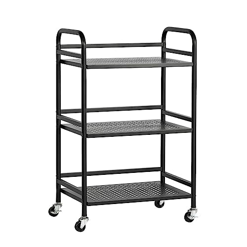 HDANI 3 Tier Rolling Cart,Heavy Duty Multifunctional Metal Frame-Supports 22 Lbs Per Tier,Mesh Rolling Cart with 2 Lockable Wheels for Office,Home,Bedroom,Kitchen,Bathroom,Black - color: Black, size: Small Mesh