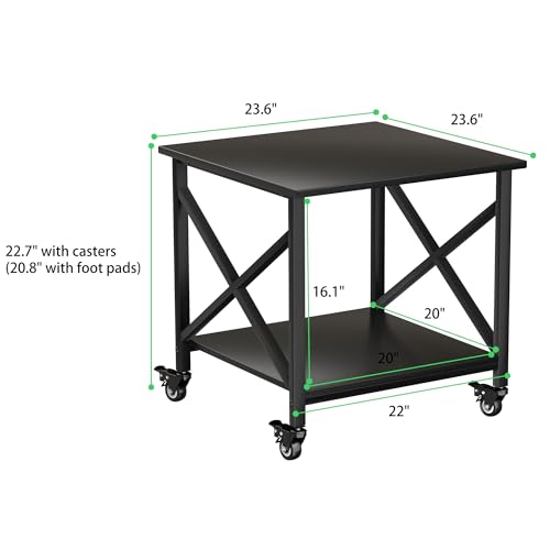 Printer Stand, 23.6 x 23.6 Inches Large Printer Stand with Storage Shelf, 2 Tier Printer Table for Home Office, Rolling Printer Cart with Industrial Wheels, Mini Fridge Stand Table, Black - color: Black