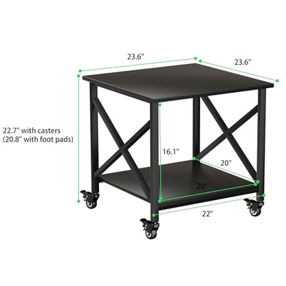 Printer Stand, 23.6 x 23.6 Inches Large Printer Stand with Storage Shelf, 2 Tier Printer Table for Home Office, Rolling Printer Cart with Industrial Wheels, Mini Fridge Stand Table, Black - color: Black